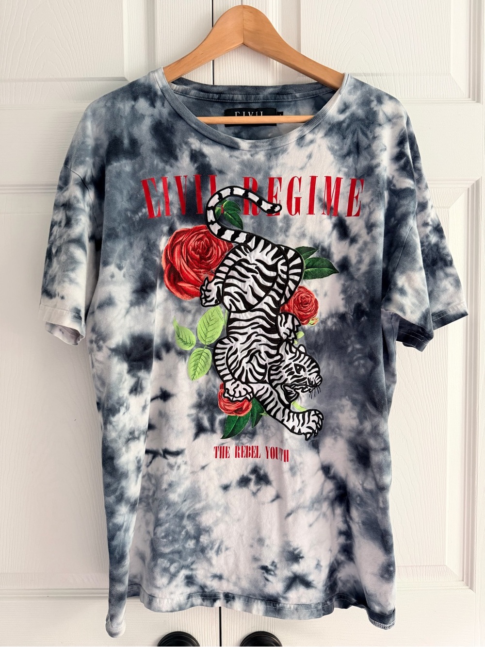 Civil Regime Tiger Rose Tie Dye Graphic T-Shirt Men’s XL Streetwear Gray Black